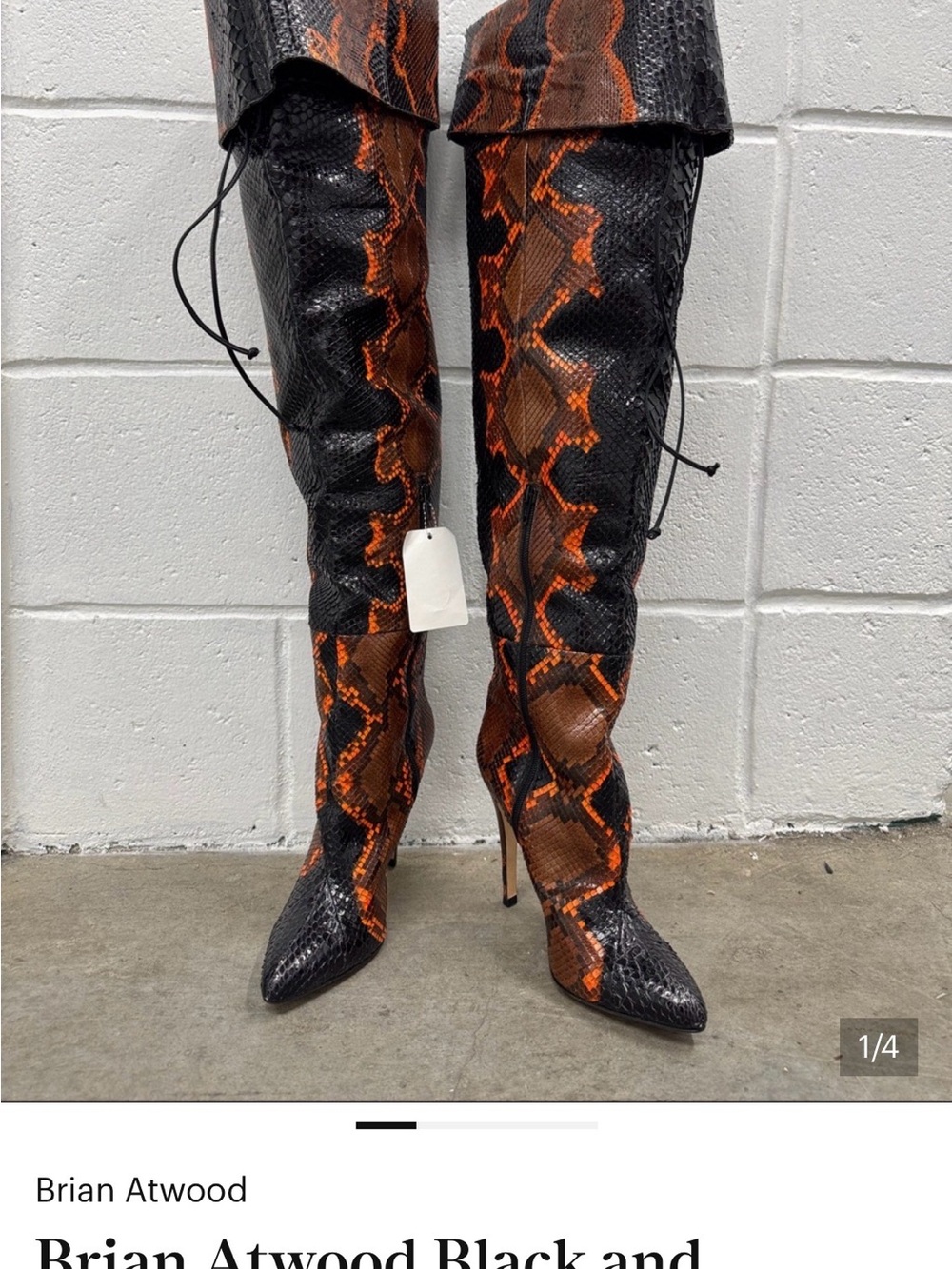 Brian Atwood Black and Orange Snake-Print Over-the-Knee Stiletto Boots - Picture 9 of 9